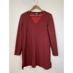 Pure Essence Top Womens Red Textured Long Sleeve Tunic Front Patch Pocket MEDIUM